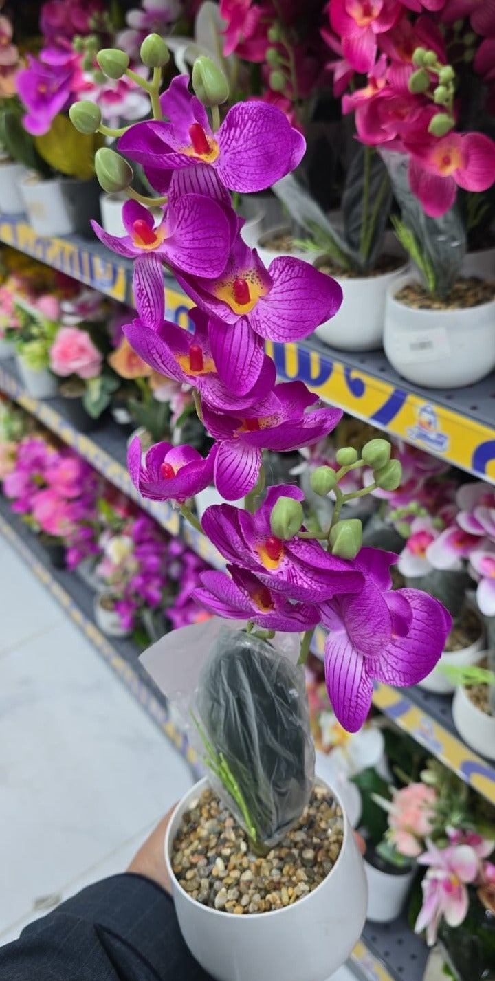 Artificial orchid flowers, natural-looking plastic display stand, artificial plant in a pot, home decor, artificial flower pot, vibrant centerpieces for the table